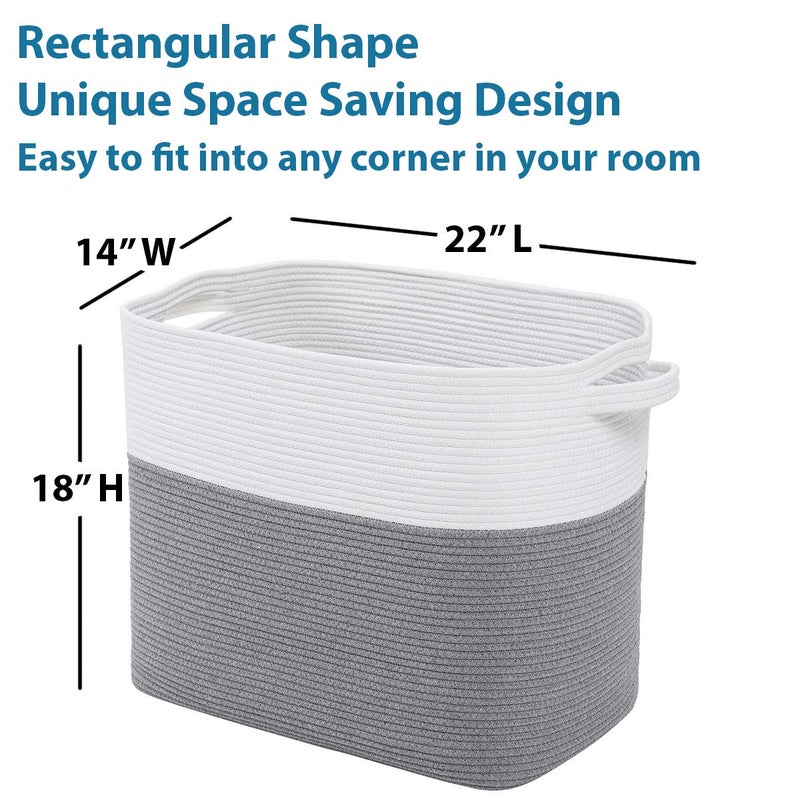 Cottonphant 22"x14"x18" Mega Size Rectangular Extra Large Storage Basket, Rectangular Cotton Rope Storage Baskets, Woven Laundry Hamper, Cloth Storage Bin, for Clothes Blanket in Living Room, Grey Basket - Image 2